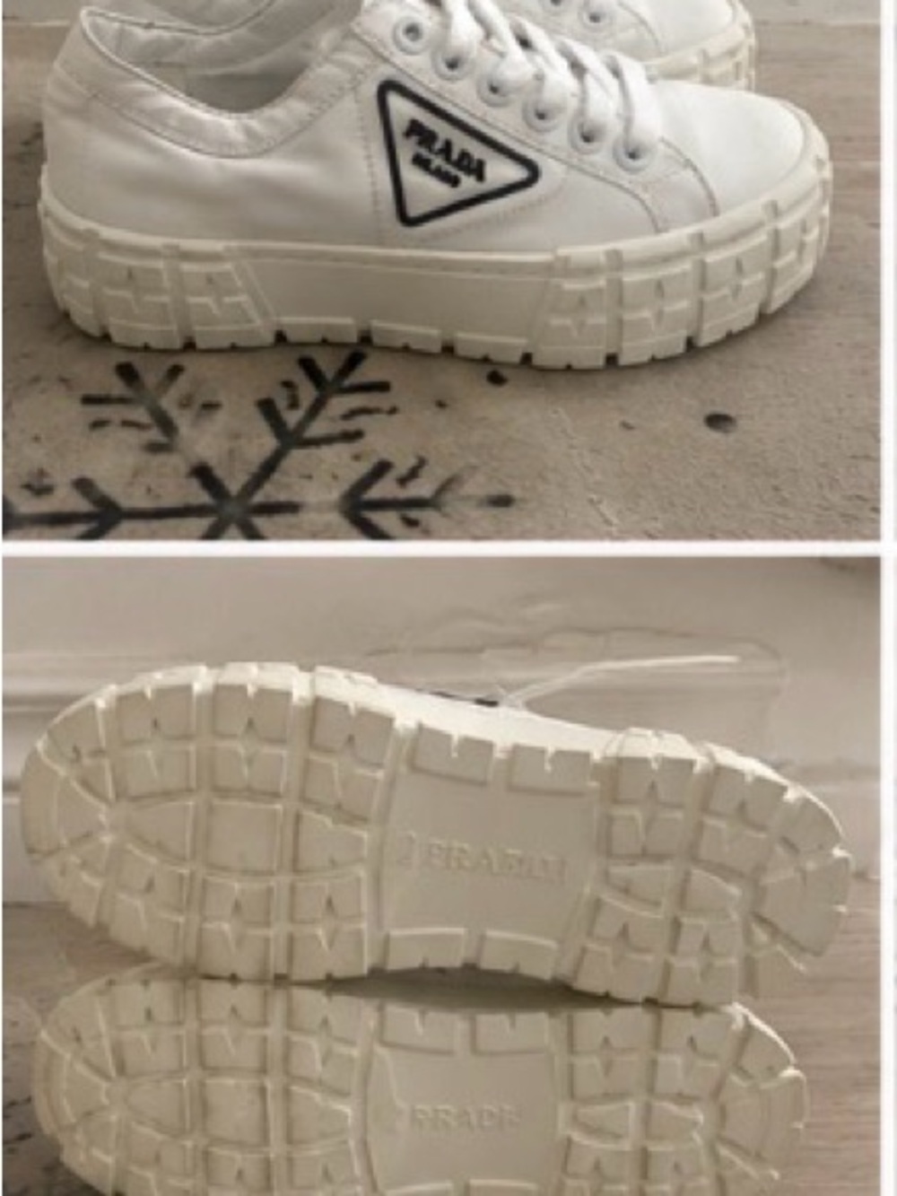 Prada White Platform Low-Top Sneakers with Black Logo Trim - Picture 3 of 8